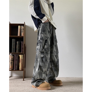 个性迷彩灰休闲裤男2024秋季新款工装大口袋设计感直筒宽松裤子图片