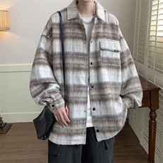 8XL-M特大码小香风长毛呢外套男秋季翻领衬衫夹克上衣JK1305P70，男装夹克，电商D206-1