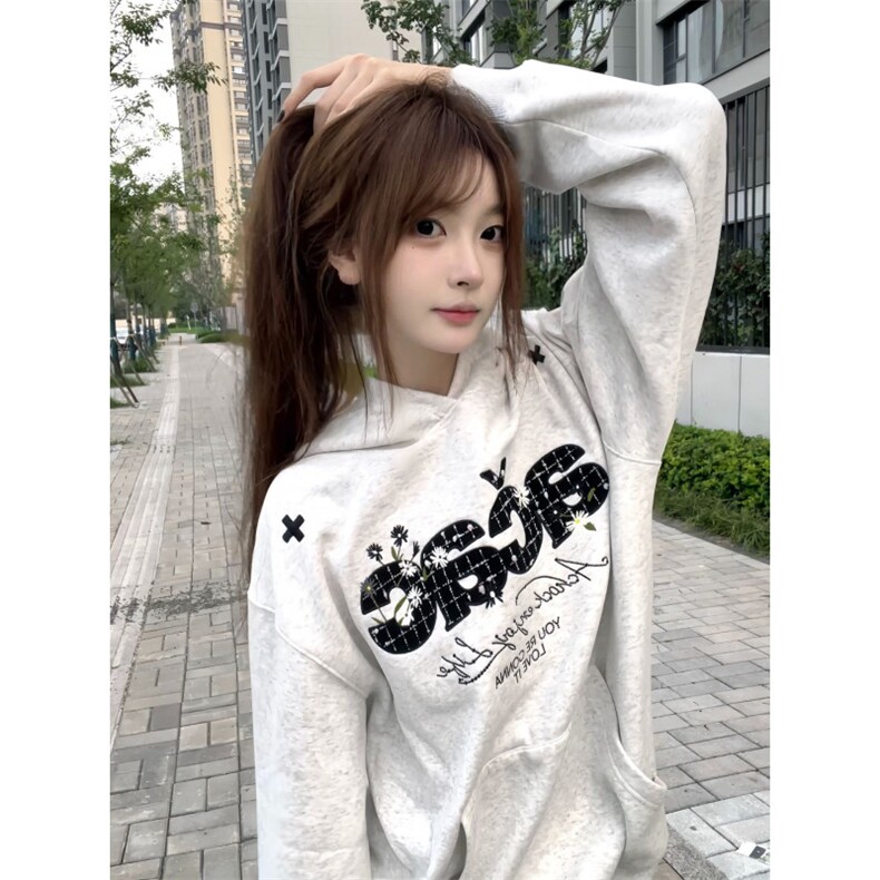 5458-P52小香风刺绣贴布后包领休闲卫衣薄款/加绒，女装卫衣/绒衫，星座617A-2