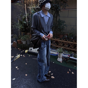 休闲内搭针织衫男款上衣长袖polo衫男高级感时尚拼接假两件毛衣男图片