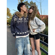 网图有货费尔岛毛领开衫连帽毛衣男女宽松针织衫外套A1121-P70，男装针织衫/毛衣，星座1505