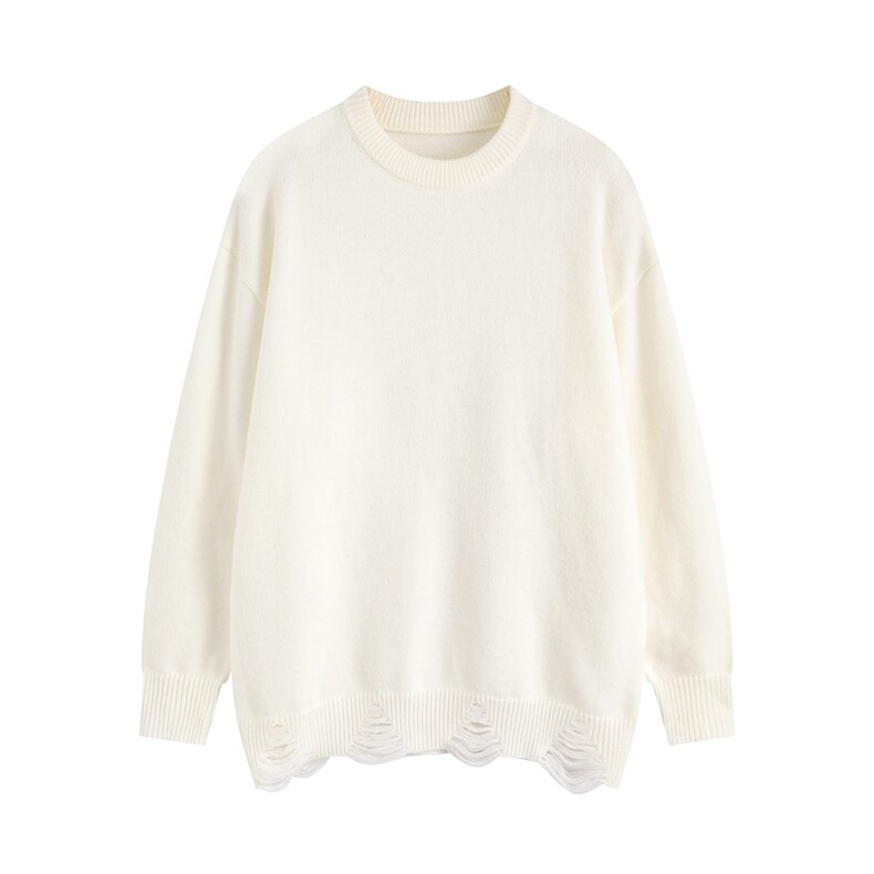 光板二开得物\唯品多巴胺冬季下摆破洞宽松圆领毛衣M502TP48，男装针织衫/毛衣，电商A247B