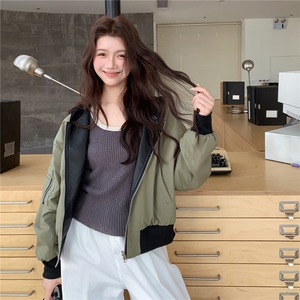 pu皮两面穿连帽皮衣休闲夹克外套女秋季新款2C353+703#P165K248图片