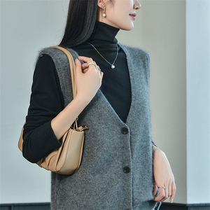 早秋新款山羊绒针织背心女V领纯色马甲坎肩韩版时尚无袖开衫毛衣图片