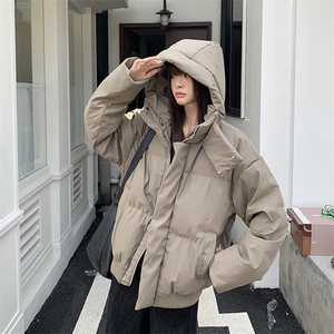 现货5W件冬季三防重磅boxy短款羽绒连帽PU皮棉衣外套防风加厚棉服图片