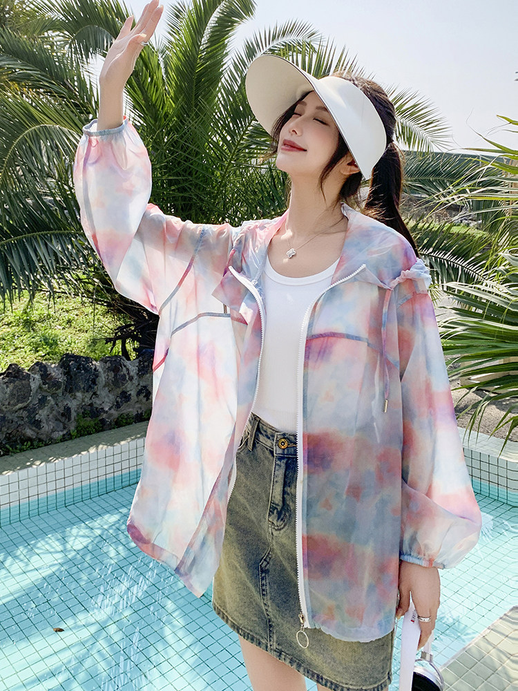多巴胺紫色绝美气质防晒服女夏季韩系小个子海边轻薄连帽防晒衣潮,女装防晒衣,蝶眷