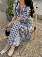 【补单款】夏季格子系列显瘦款连衣裙，女装连衣裙，奥瑾