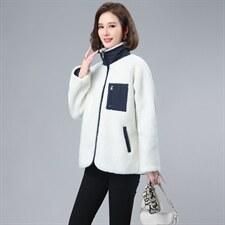 时尚仿羊羔绒外套女2021冬装新款气质两面穿立领保暖上衣潮，女装大码女装，奕阳依阁