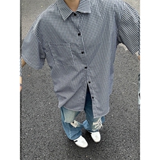 格子衬衫春夏美式短袖衬衫港风情侣装休闲衬衣CS286-P30，男装T恤，星座301C-5