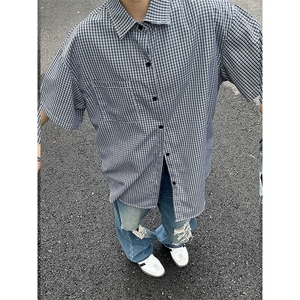 格子衬衫春夏美式短袖衬衫港风情侣装休闲衬衣 CS286-P30图片