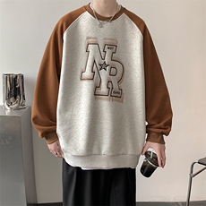 2023春季新款港风宽松撞色插肩美式圆领套头卫衣23097-P38控58，男装卫衣，星座914-3