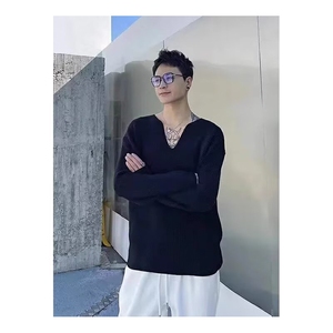 秋冬款男女V领毛衣条纹针织衫宽松休闲打底衫MA212 P45图片