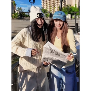 网图老钱风假两件亨利领毛衣男美式复古麻花针织衫MY010-特P57图片