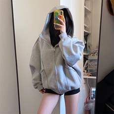 抖音得物高品质秋冬美式高街重磅结构辑明线纹理连帽卫衣外套W111，女装短外套，电商A486-1