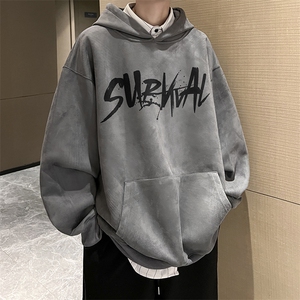 wassup happy重磅麂皮绒连帽卫衣男款春秋季潮流美式痞帅休闲外套图片