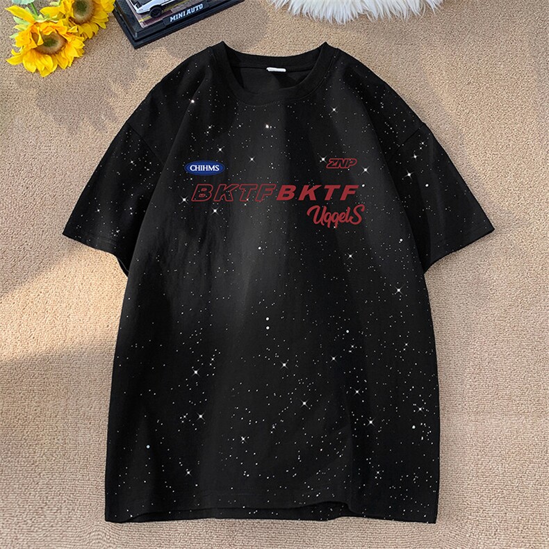 量大优供抖音视频支持得物配合二开美式满天星亮片短袖T恤MTX606,男装T恤,电商A486-1