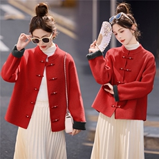 新中式双面呢外套2025年秋冬新款时尚百搭复古盘扣小个子毛呢外套，女装双面呢大衣，拾衣