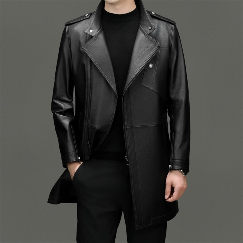 DLSN28162秋冬新款男士海宁皮衣翻领英伦风风衣牛皮皮衣男，男装风衣，电商B360
