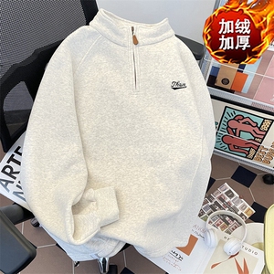 加绒加厚冬款男立领卫衣拉链字母刺绣宽松保暖外套WY186 P65图片