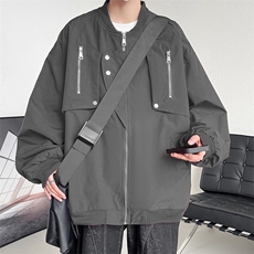 新款春季纯色男棒球风夹克宽松圆领工装休闲夹克外套JK3212-P80，男装夹克，电商A128