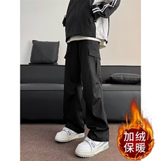 美式工装裤子男2024秋冬季ins高街褶皱垂感宽松加绒长裤K179-1，男装休闲裤，星座1116A-1（原606A）