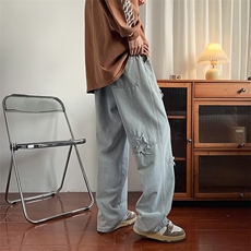 欧美hiphop裤子ins高街潮牌五角星牛仔裤男宽松直筒长裤N3231-P45，男装牛仔裤，星座1008-1