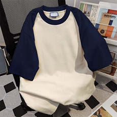 抖音得物高品质二开240克宽松纯棉美式潮牌插肩袖拼接短袖T恤，男装T恤，电商A486
