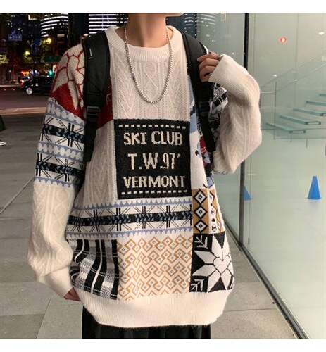 M3106-P80秋冬新款圆领毛衣男针织衫学生宽松潮大码上衣外套控98，男装针织衫/毛衣，电商A009A（原A058A）