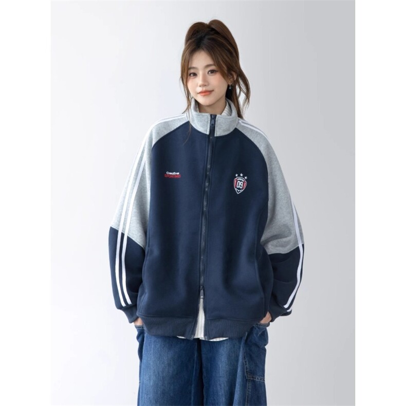 撞色刺绣立领开衫卫衣男女潮牌宽松休闲外套,女装短外套,星座1210-1
