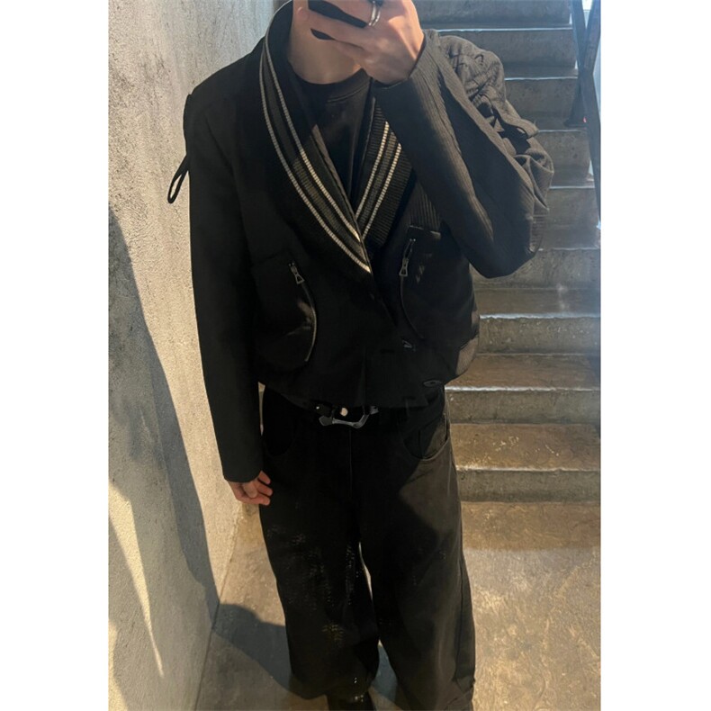 小众设计感拉链垫肩衬衫男解构不规则长袖上衣网红发型师潮装衬衣,男装衬衫,星座601-1
