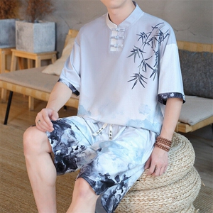 风唐装两件套男装复古盘扣上衣新中式套装图片