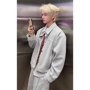 cleanfit假两件条纹拼接衬衫卫衣男款翻领高级Y731-P55图片