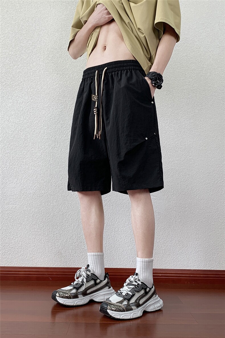 褶皱铆钉设计速干五分短裤DK007模特酒店锦纶(S-2XL)TP22,男装休闲裤,电商A088
