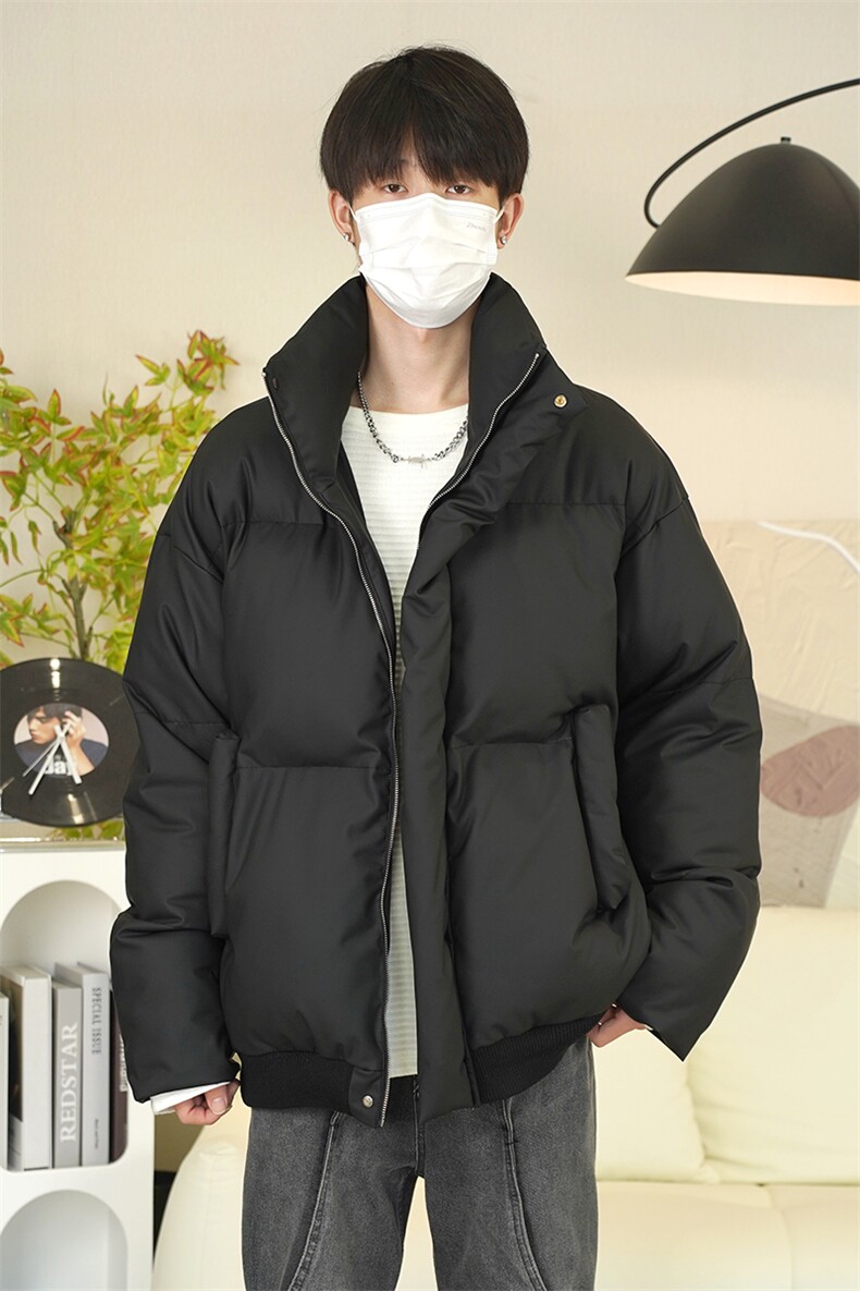 黑色短款立领羽绒棉服男冬季加棉加厚保暖棉衣外套情侣高级感棉袄,男装棉衣,电商A001-1
