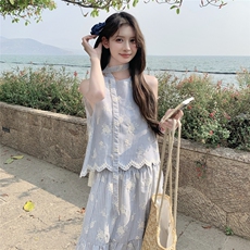 夏季新款韩系甜美减龄百搭显瘦开衫+半身裙两件套套装女，女装套装/套裙，2C159