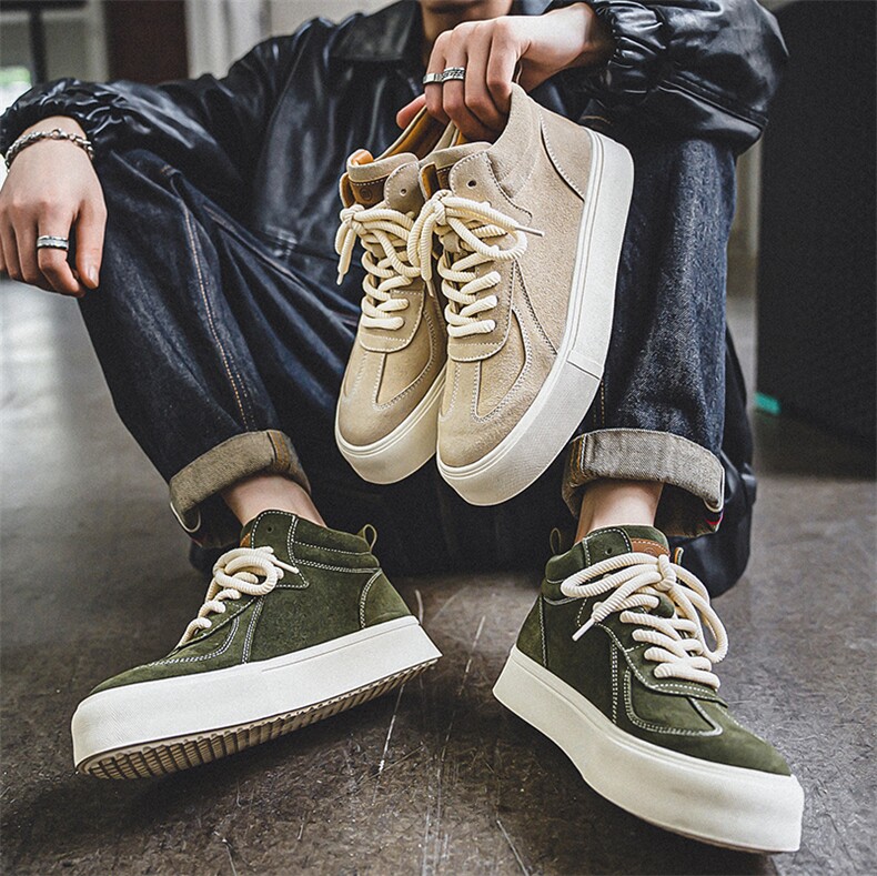 工装男鞋秋冬新款复古英伦街头美式高帮板鞋牛皮潮流百搭休闲鞋，男鞋工装鞋，电商A223