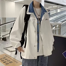 美式复古假两件拼接翻领夹克男潮牌宽松百搭痞帅休闲外套W05P70，男装夹克，星座1112-1