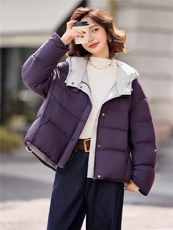 90白鸭绒羽绒服女2025年冬季新款时尚撞色连帽宽松羽绒服外套，女装羽绒服，沁沁公主