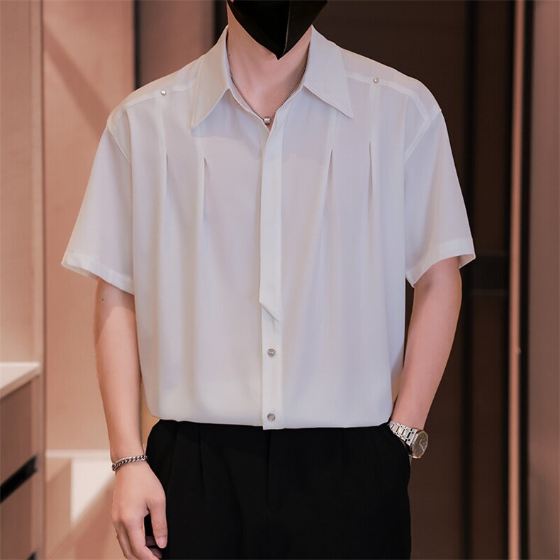小伙立领纯色衬衫男休闲宽松风刺绣衬衣轻熟风A236-82573-P55,男装衬衫,电商A236