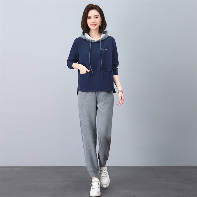 时尚套装女2025春秋新款大码运动休闲中年妈妈洋气减龄卫衣两件套，女装套装/套裙，涵誉