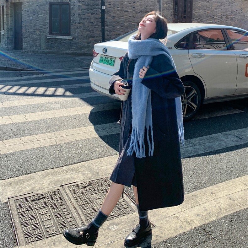 现货2025新款双面羊毛呢正反两穿多种搭配连帽羊毛大衣外套,女装双面呢大衣,丝露依尚（原SL）