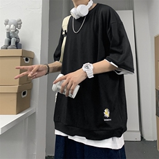 港风T恤宽松假两件刺绣纯色五分短袖棉XZ1213-T1-P30，男装T恤，星座1213