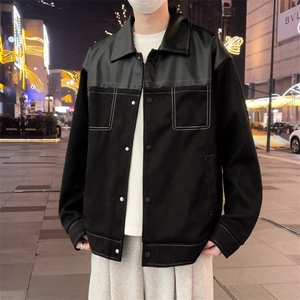 撞色拼接工装夹克港风秋冬季牛仔外套男宽松痞帅上衣 JK677图片