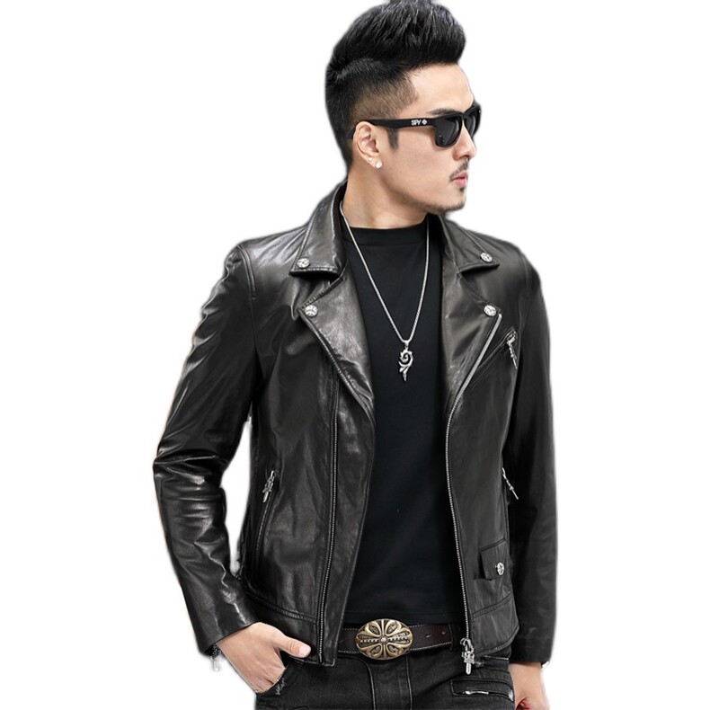 D0021男士皮衣皮夹克机车外套修身短款山羊皮帅气皮衣男P950，男装皮衣，电商B360