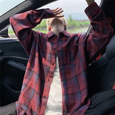 现货~磨毛格子大码长袖衬衫C5898/特P25红色，男装衬衫，电商A094