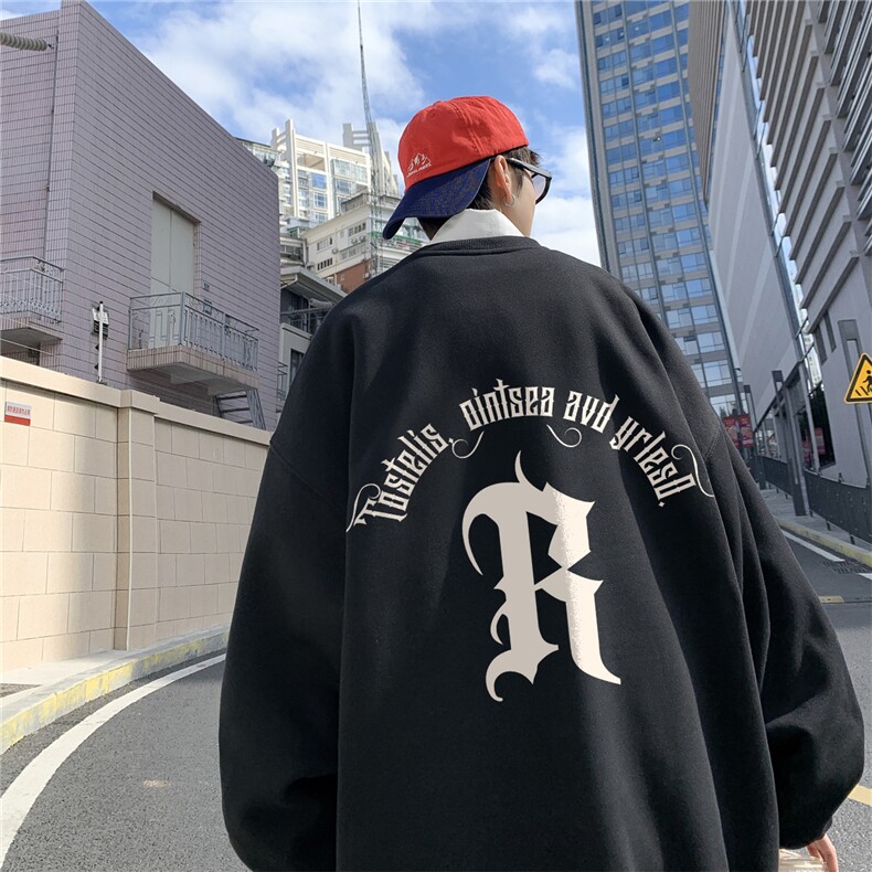 ！直播品质重磅宽松大码港风R印花圆领卫衣WY73-特p28,男装卫衣,星座508（原C305）