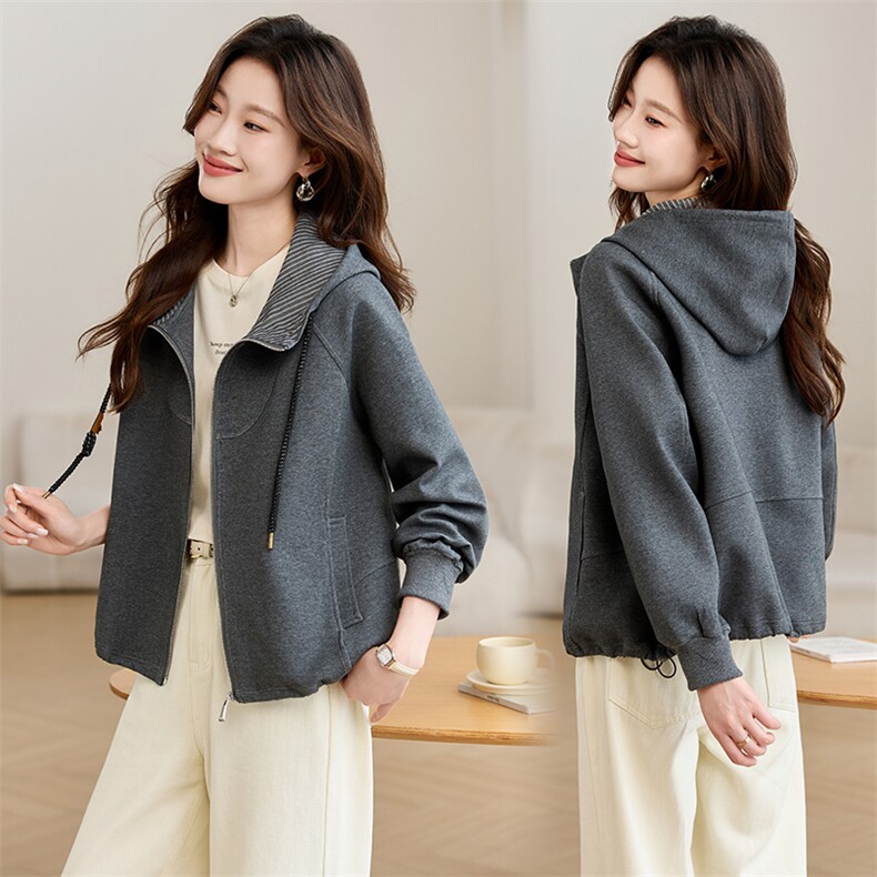 2025春季新款小众设计随性松弛感减龄宽松连帽卫衣外套，女装短外套，深水步