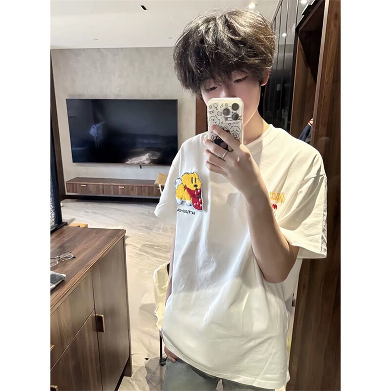 万针全刺绣工艺抖音得物高品质260克重磅纯棉双纱美式高街短袖T恤,男装T恤,电商A486