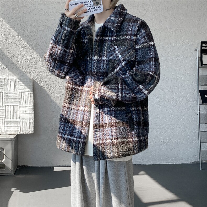 粗花呢格纹棉服复古大码夹棉加厚小香风毛圈格子呢外套LF101特P95,男装棉衣,电商B215