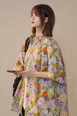 现货夏季油画风高品质短袖衬衫宽松港风大码衬衣225-2-CS802-P38，男装T恤，星座225-2
